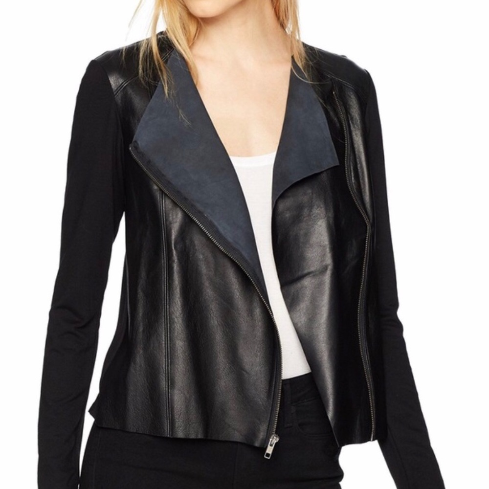 Michael Stars Leather Mix Zip Moto Jacket
